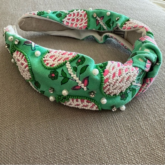 Anthropologie Llani Isobel Embroidered Beaded Green Headband NWT - Picture 6 of 11